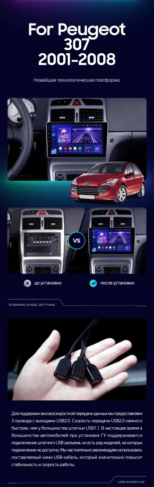 Штатная магнитола Teyes CC3 4/32 Peugeot 307 1 (2001-2008)