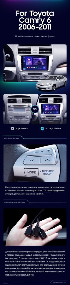 Штатная магнитола Teyes CC3 2K 4/64 Toyota Camry 6 XV 40 (2006-2011) 10" F5