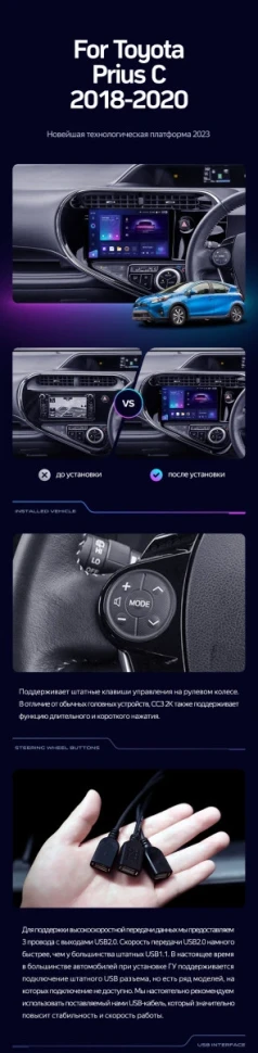 Штатная магнитола Teyes CC3 2K 360 6/128 Toyota Prius C (2018-2020) Правый руль