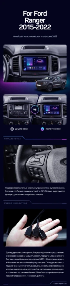 Штатная магнитола Teyes CC3 4/32 Ford Ranger P703 (2015-2022) Тип-B