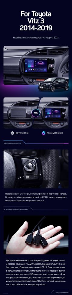 Штатная магнитола Teyes CC3 4/32 Toyota Vitz III XP130 (2014-2019) Правый руль