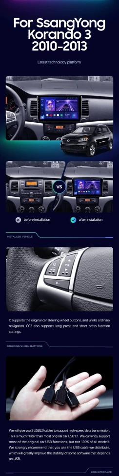 Штатная магнитола Teyes CC3 4/32 SsangYong Korando 3 (2010-2013)