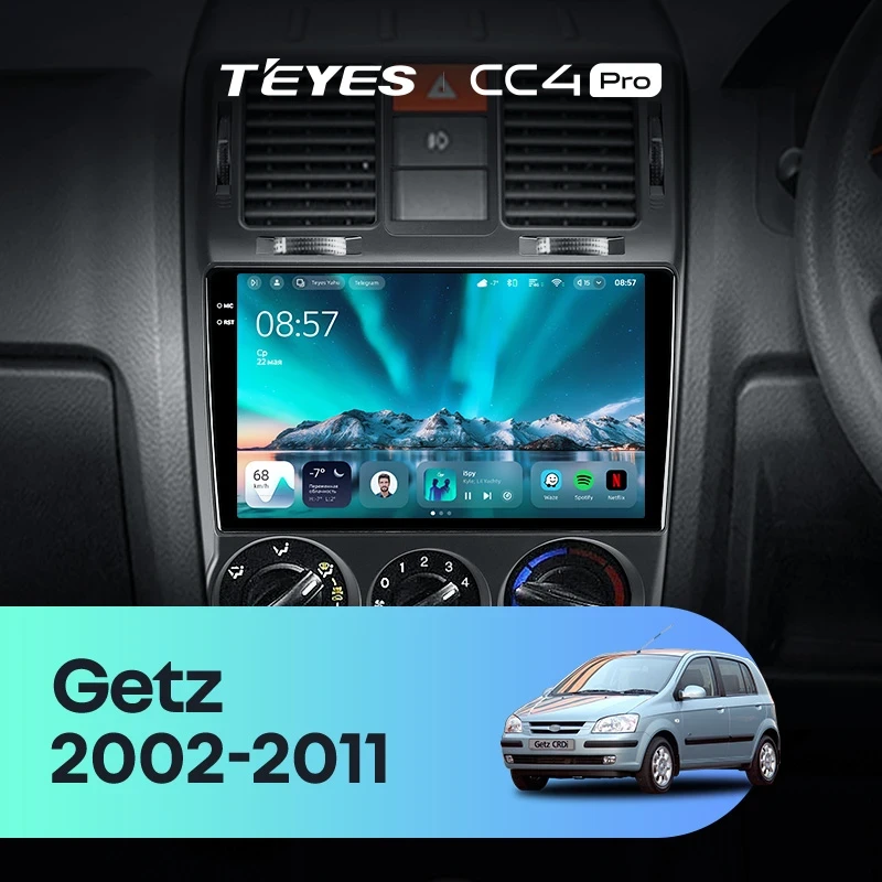 Штатная магнитола Teyes CC4 Pro 12/256 Hyundai Getz (2002-2011) Правый руль