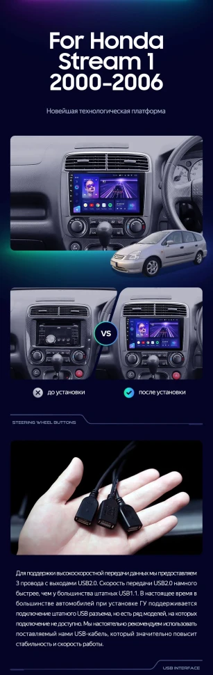 Штатная магнитола Teyes CC3 4/32 Honda Stream 1 (2000-2006) F1