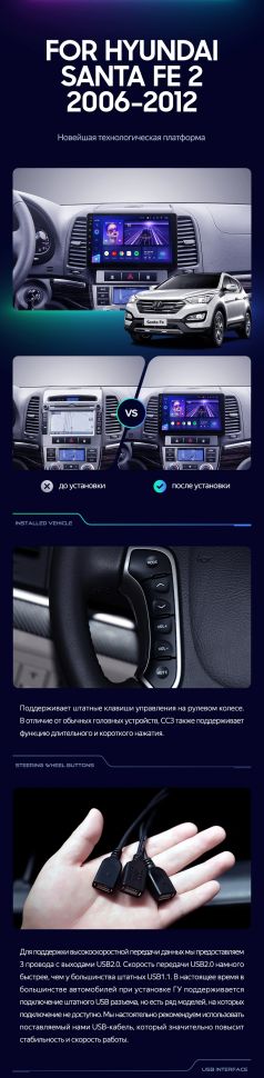 Штатная магнитола Teyes CC3L 4/32 Hyundai Santa Fe 2 (2006-2012)