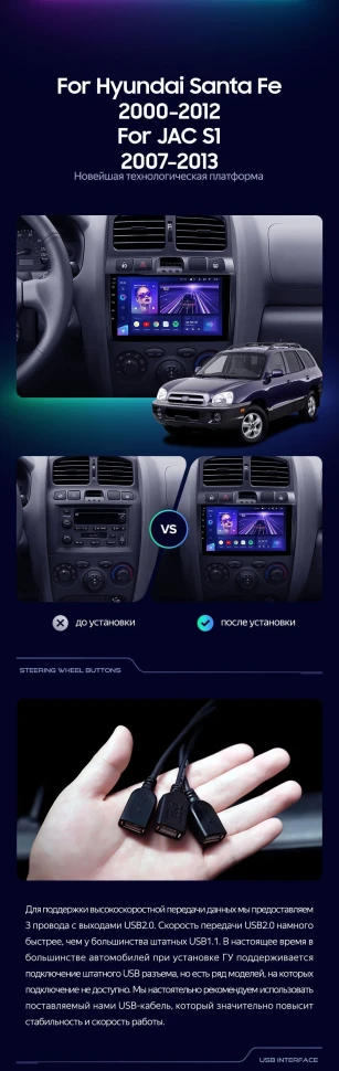 Штатная магнитола Teyes CC3 4/32 Hyundai Santa Fe SM (2000-2012)