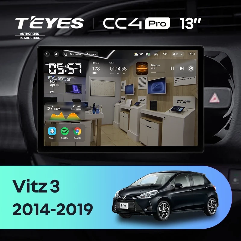 Штатная магнитола Teyes CC4 Pro 12/256 Toyota Vitz III XP130 (2014-2019) Правый руль (13")