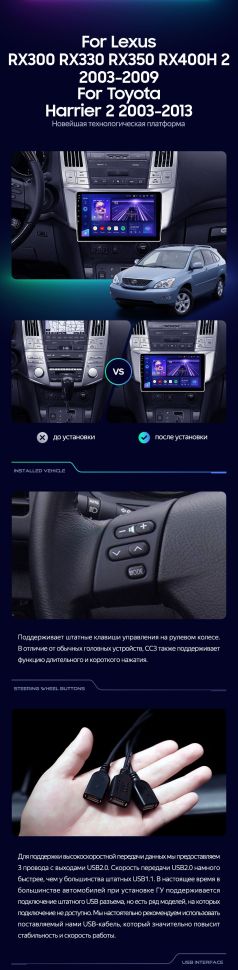 Штатная магнитола Teyes CC3L 4/32 Lexus RX300 RX330 RX350 RX400H (2003-2009) F1