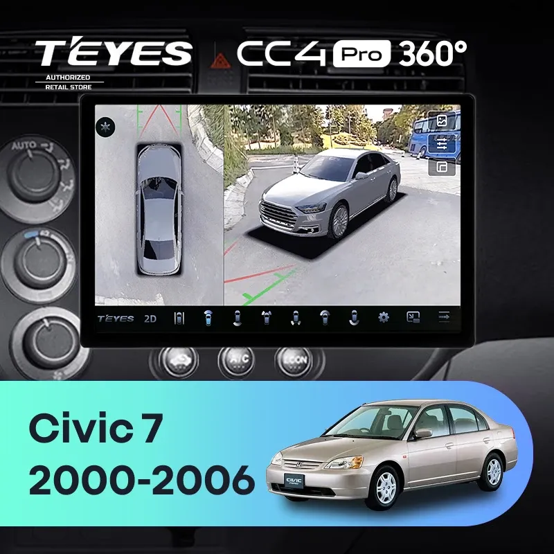 Штатная магнитола Teyes CC4 Pro 360 12/256 Honda Civic 7 (2000-2006) F1 (11")